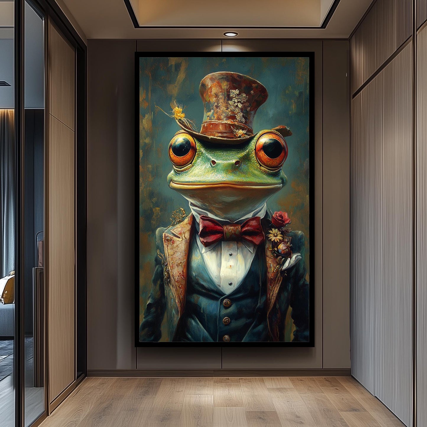 Frog Portrait Art: Whimsical Animal Painting in Vintage Suit