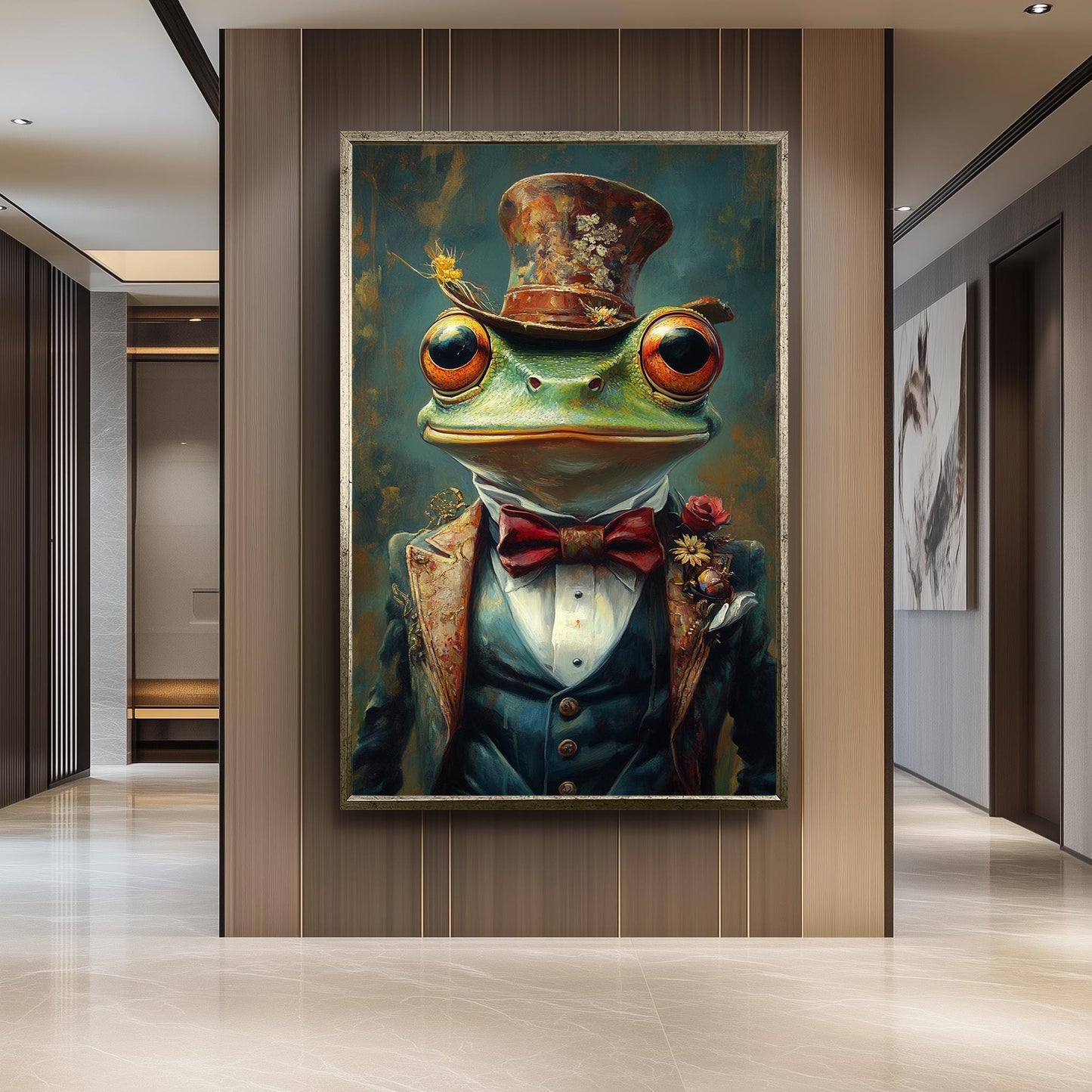 Frog Portrait Art: Whimsical Animal Painting in Vintage Suit