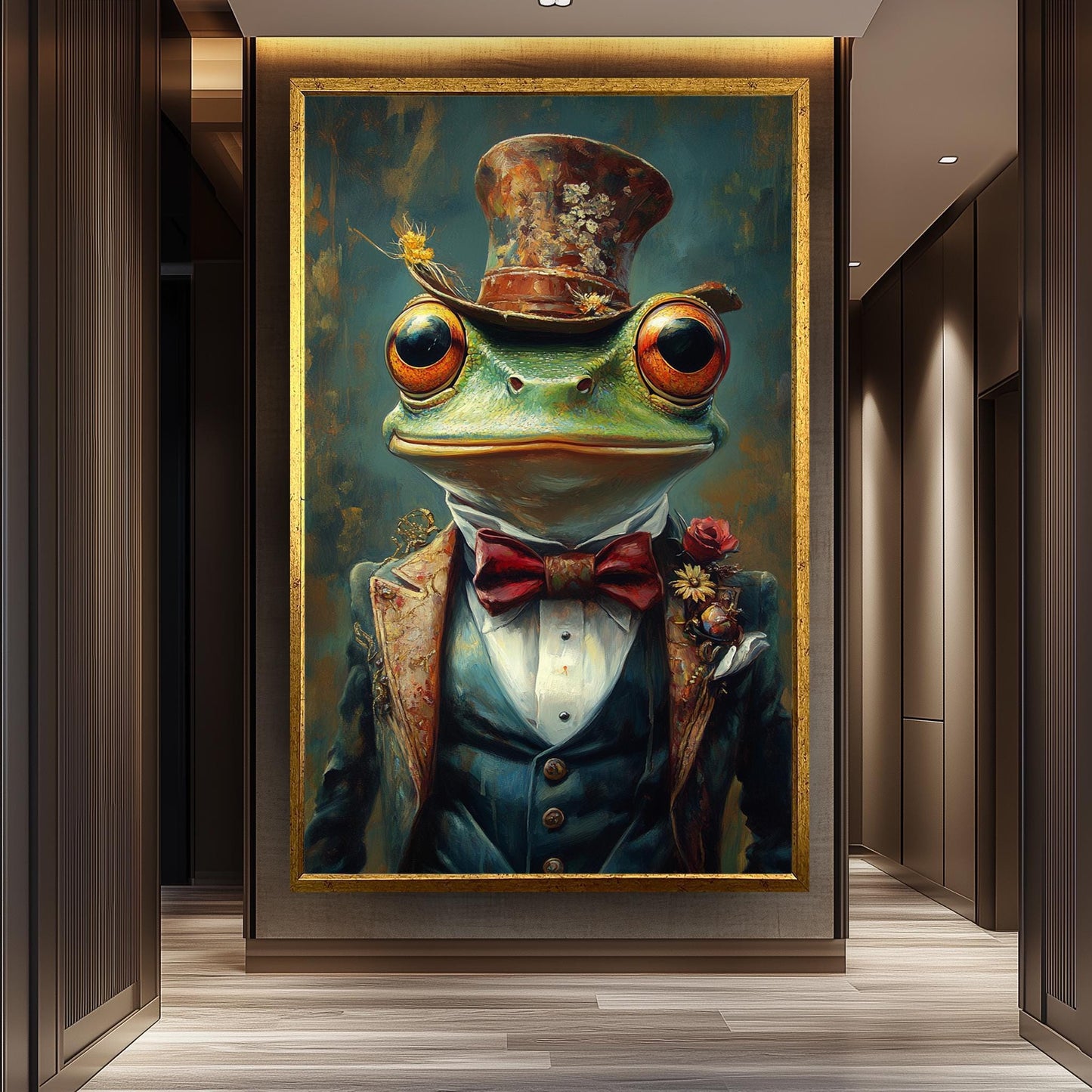 Frog Portrait Art: Whimsical Animal Painting in Vintage Suit