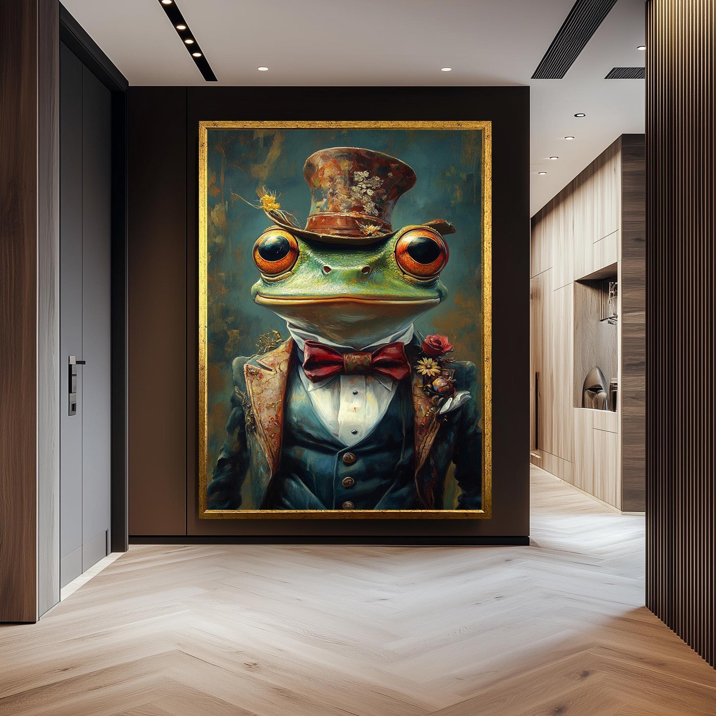 Frog Portrait Art: Whimsical Animal Painting in Vintage Suit