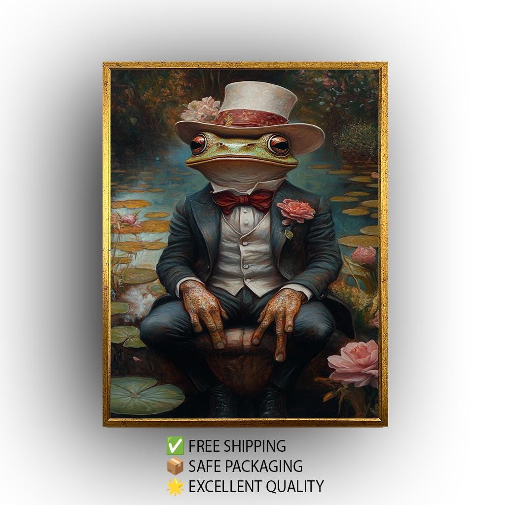 Frog Gentleman Art Print: Whimsical Vintage Animal Portrait
