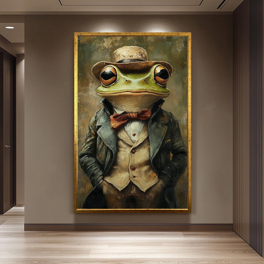 Vintage Style Frog Gentleman Wall Art Print  Surreal Amphibian Character in Waistcoat and Bow Tie  Whimsical Animal Portrait Decor