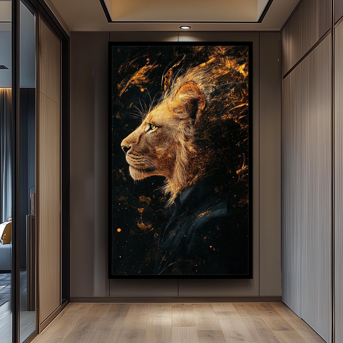 Surreal Lion Portrait Canvas Print: Abstract Splatter Style, Modern Wildlife Art