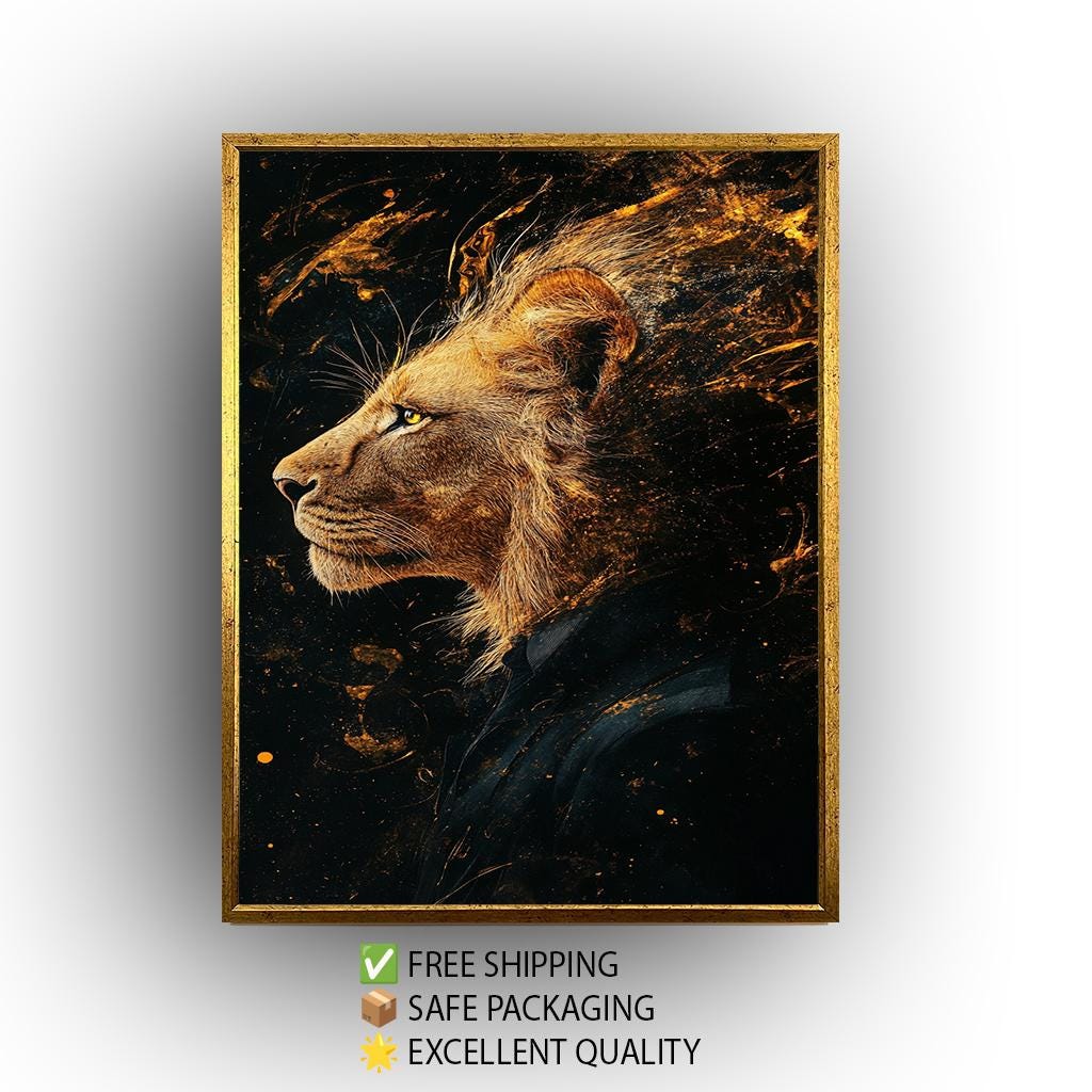 Surreal Lion Portrait Canvas Print: Abstract Splatter Style, Modern Wildlife Art