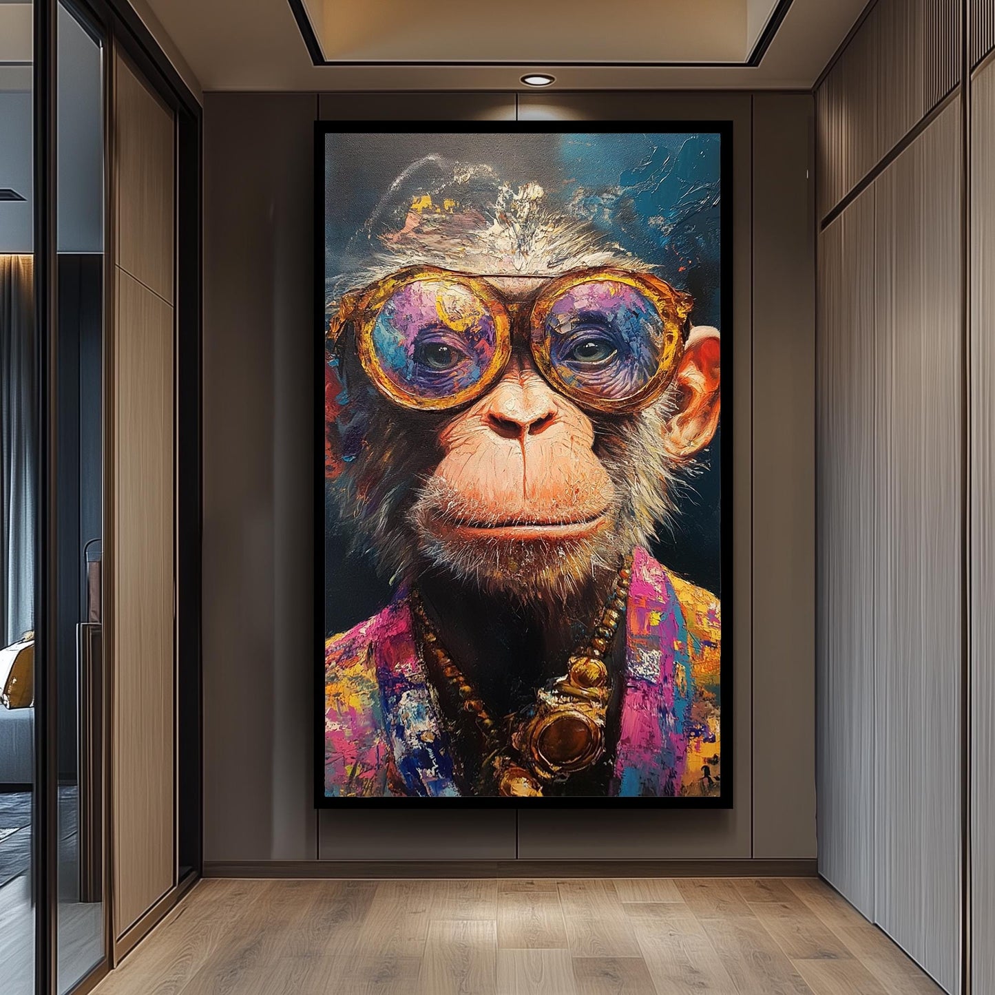 Funky Monkey Canvas Art: Surreal Chimp Portrait with Glasses