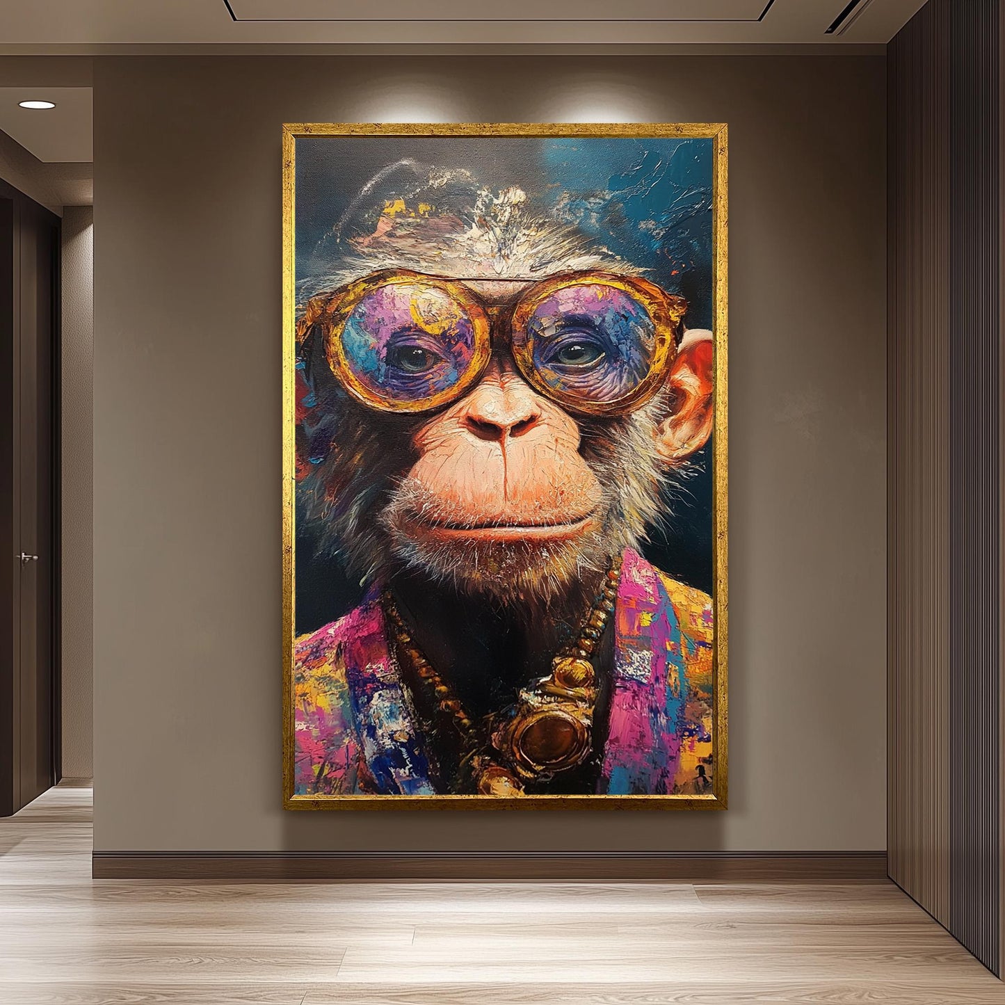 Funky Monkey Canvas Art: Surreal Chimp Portrait with Glasses