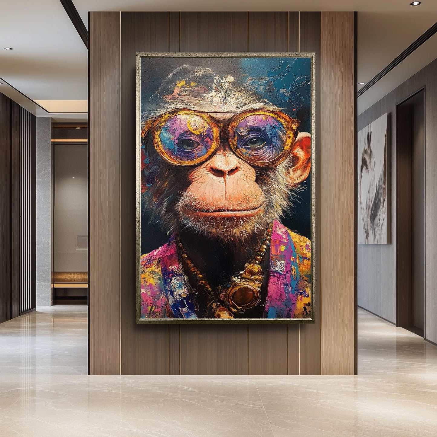 Funky Monkey Canvas Art: Surreal Chimp Portrait with Glasses