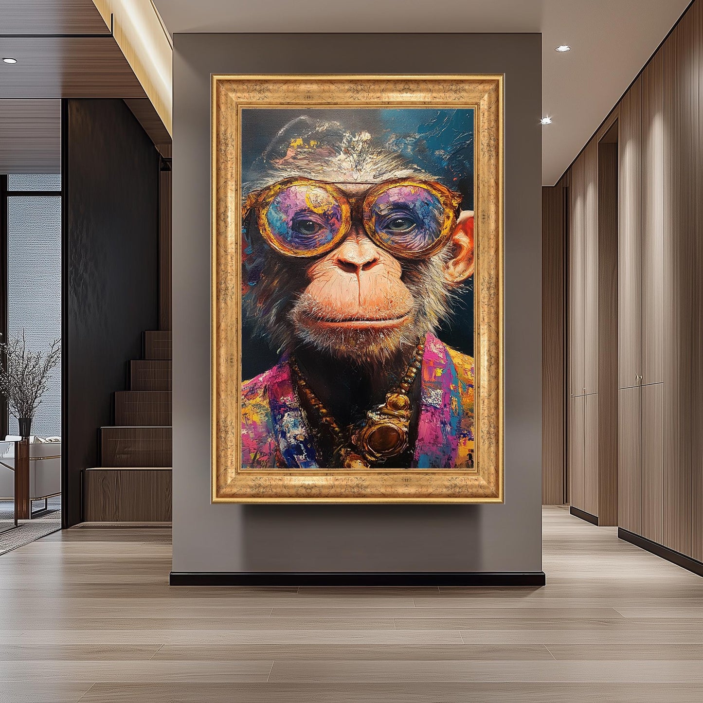 Funky Monkey Canvas Art: Surreal Chimp Portrait with Glasses