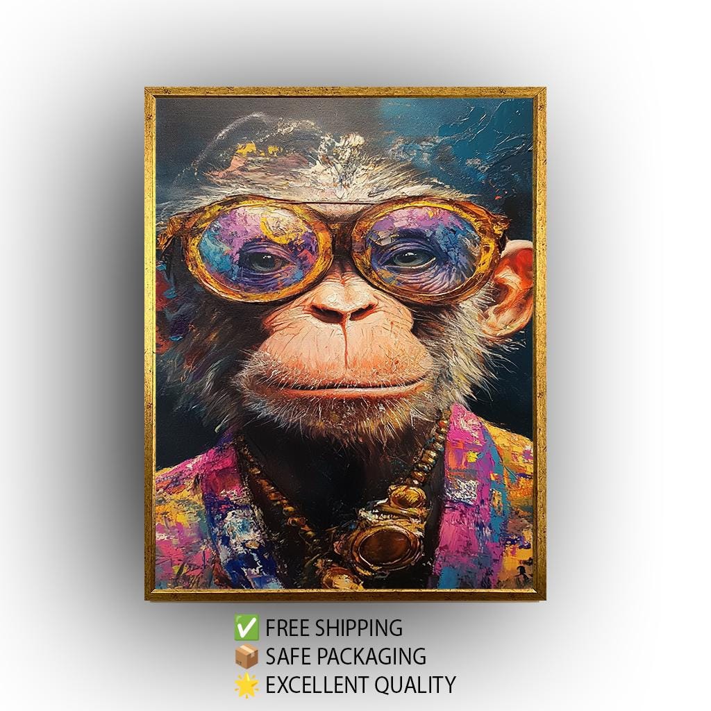 Funky Monkey Canvas Art: Surreal Chimp Portrait with Glasses
