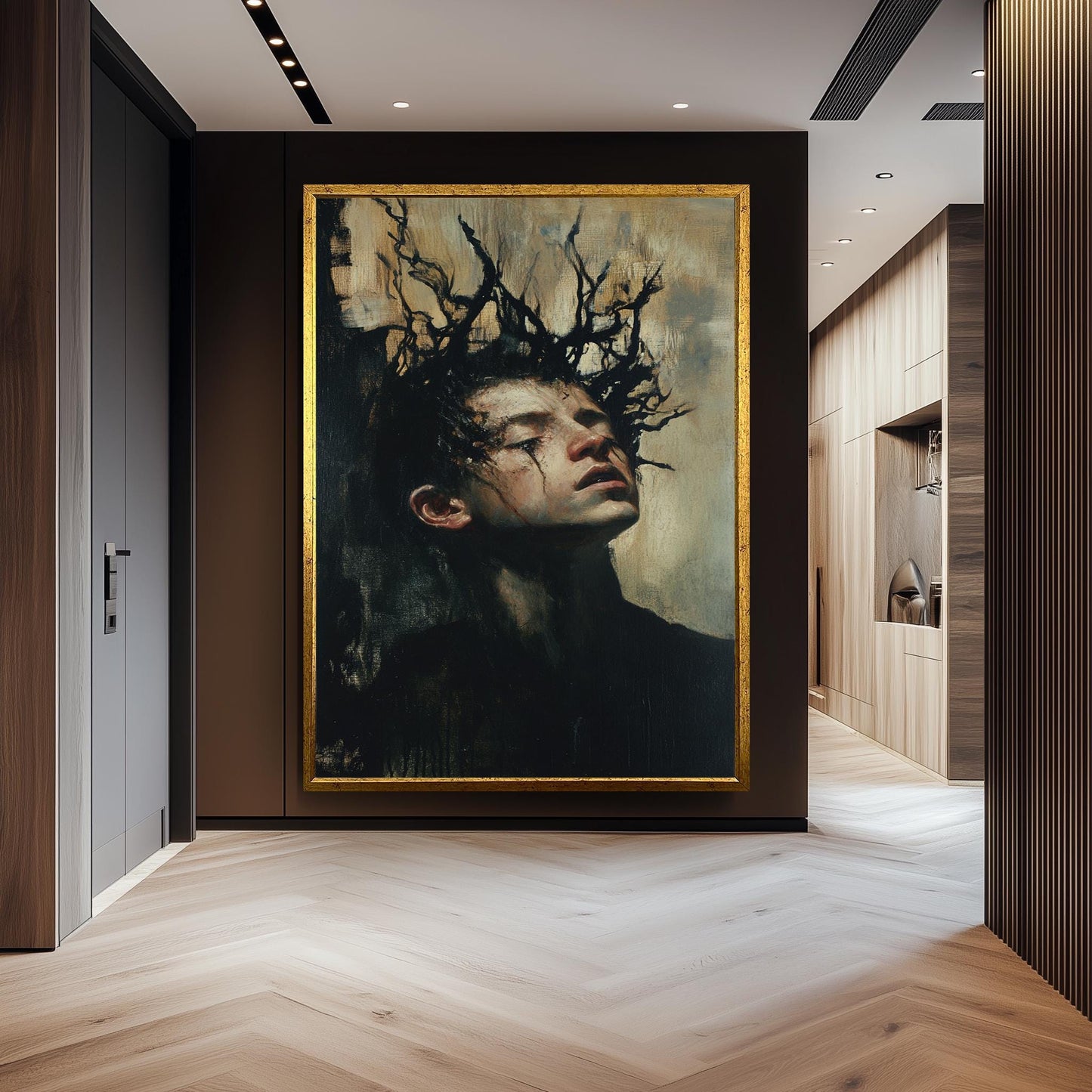 Dark Surreal Boy Portrait: Expressionist Fantasy Painting Print