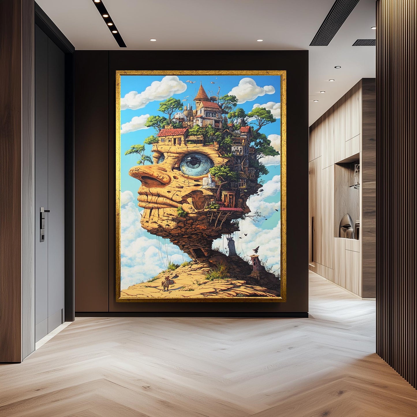 Surreal Stone Face Canvas Art: Fantasy Architecture Landscape Print