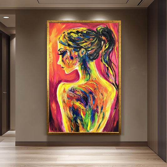 Abstract Woman Canvas Art: Modern Neon Portrait