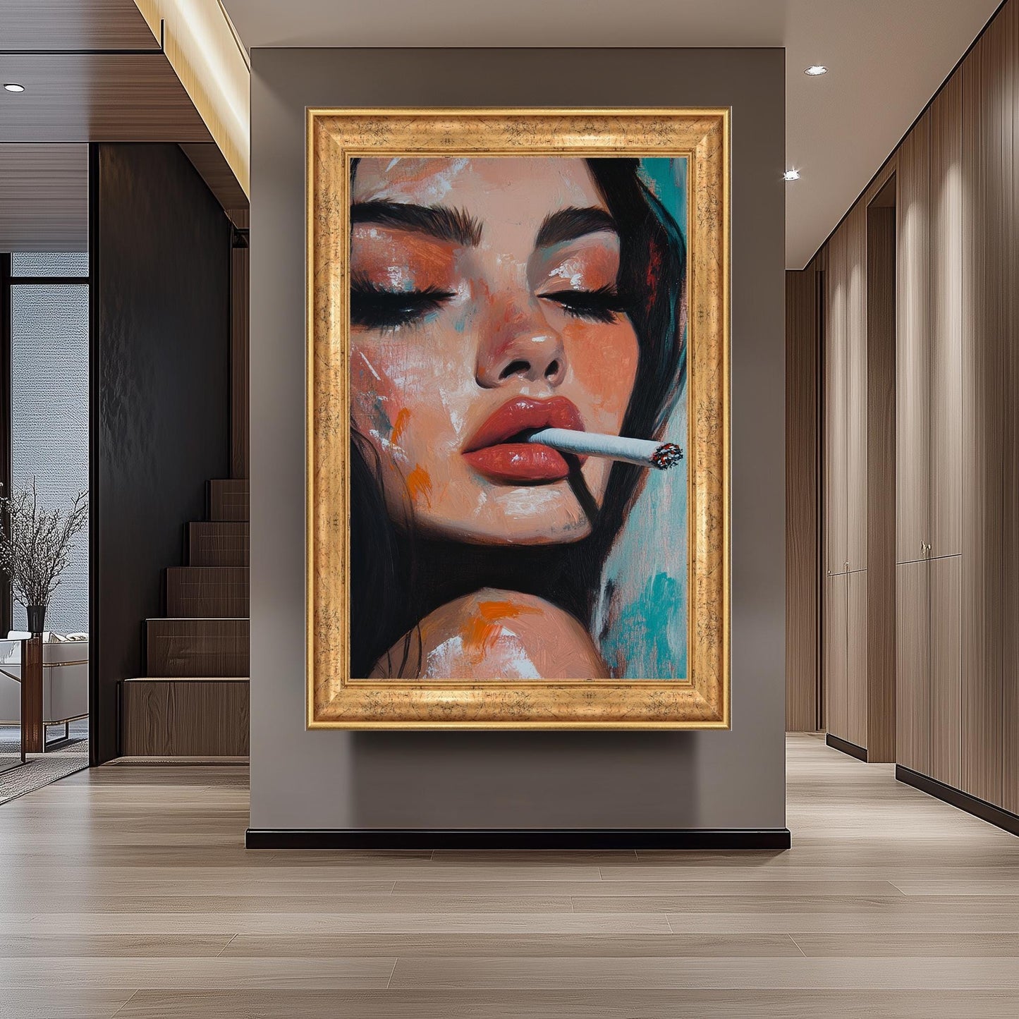 Pop Art Woman Portrait: Oil-Style Painting, Retro Glam Canvas
