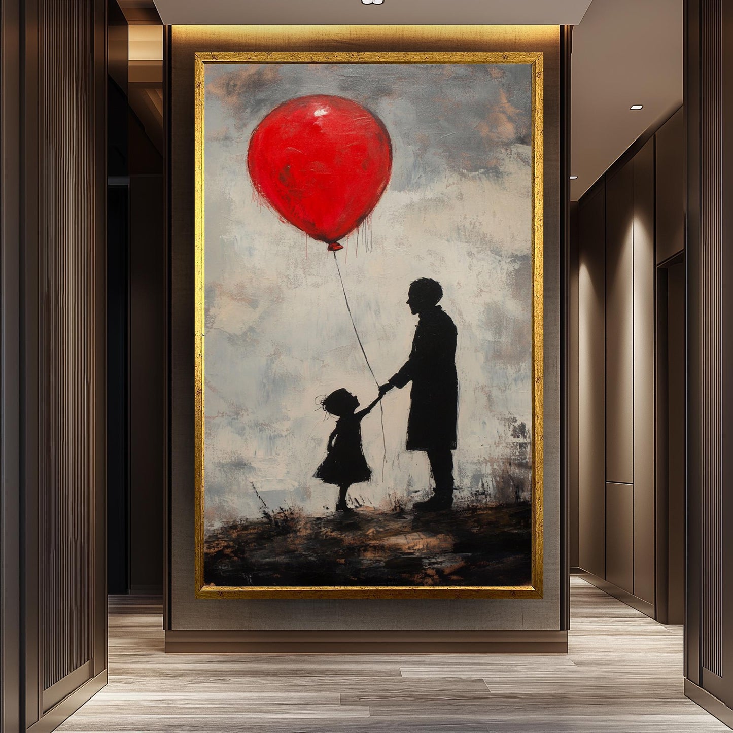 Banksy Inspired Street Art Canvas Print with Red Balloon and Child on Cliff, Modern Surreal Wall Art for Urban Contemporary Decor