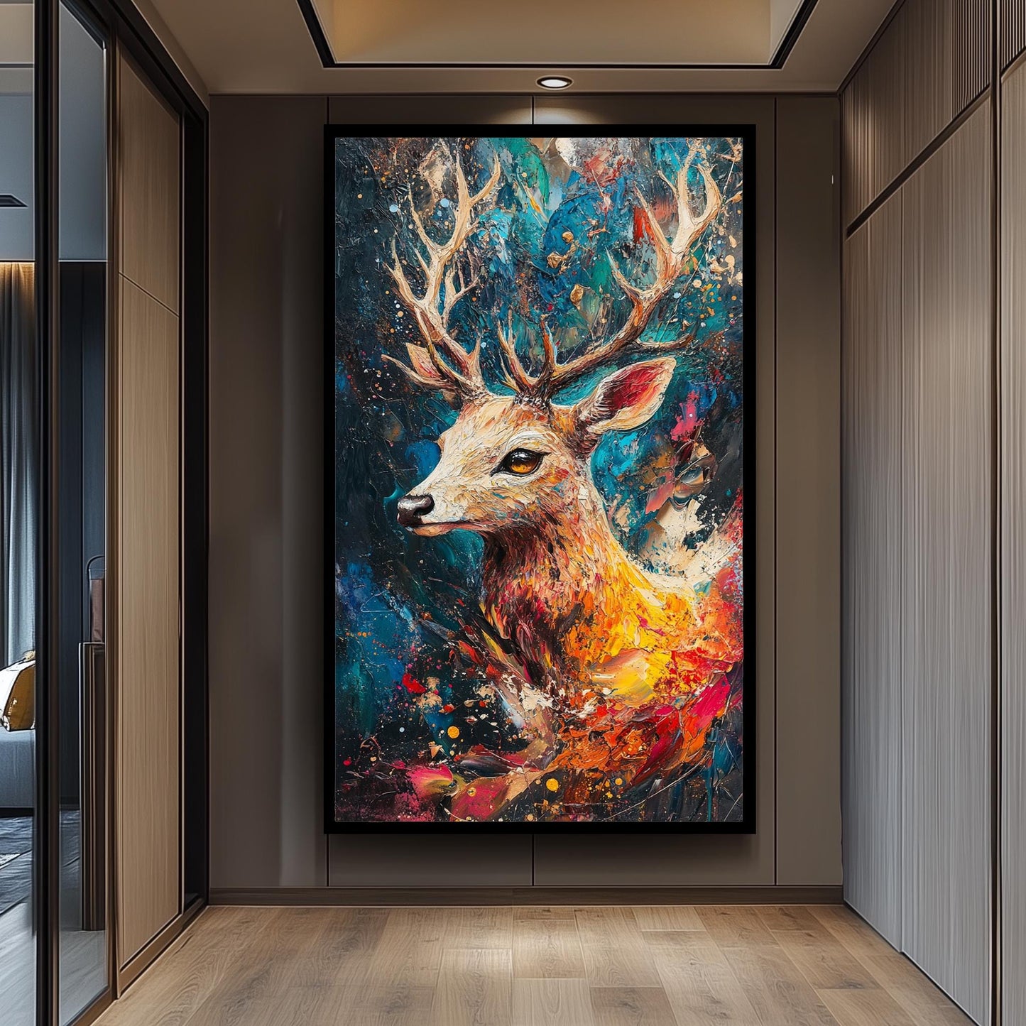 Colorful Deer Canvas Art: Abstract Wildlife Painting, Nature Lover Decor