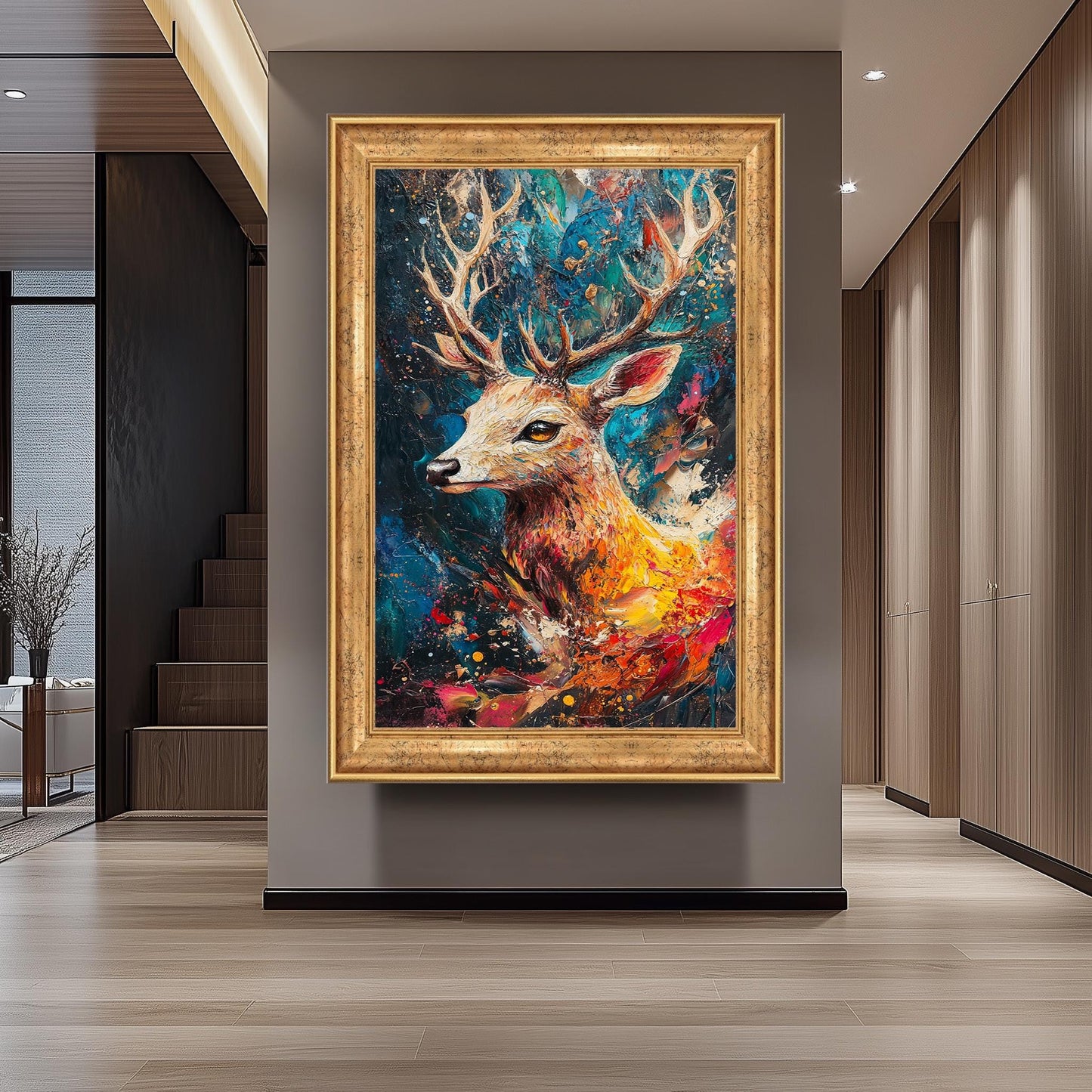 Colorful Deer Canvas Art: Abstract Wildlife Painting, Nature Lover Decor