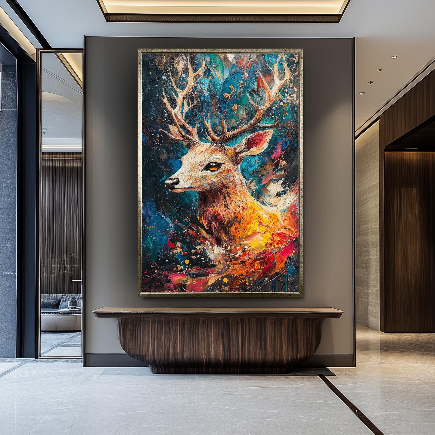 Colorful Deer Canvas Art: Abstract Wildlife Painting, Nature Lover Decor