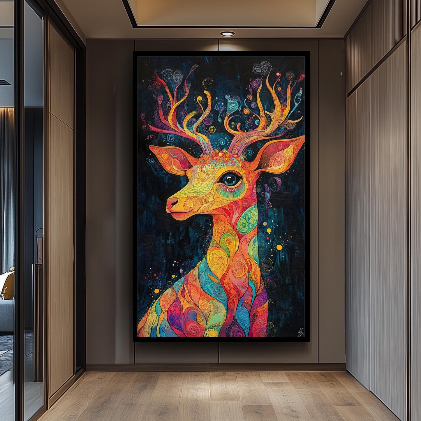 Psychedelic Deer Art Print: Colorful Swirls, Fantasy Forest Vibes
