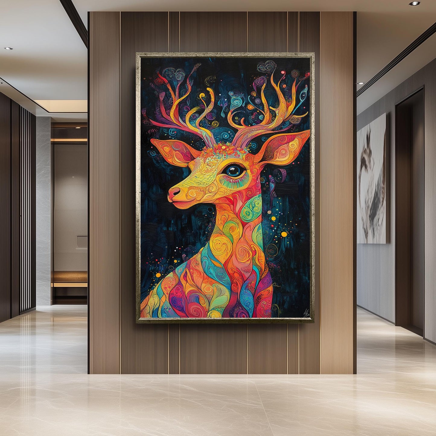 Psychedelic Deer Art Print: Colorful Swirls, Fantasy Forest Vibes