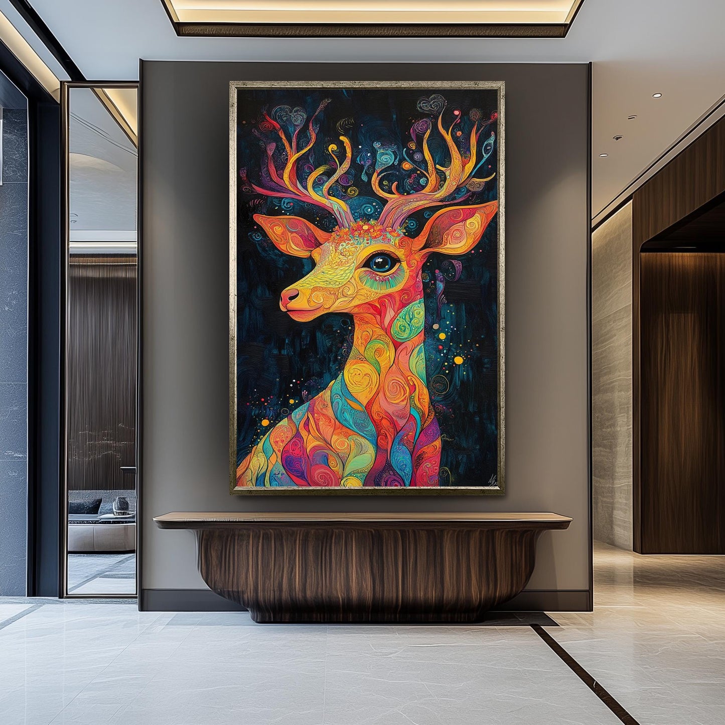 Psychedelic Deer Art Print: Colorful Swirls, Fantasy Forest Vibes