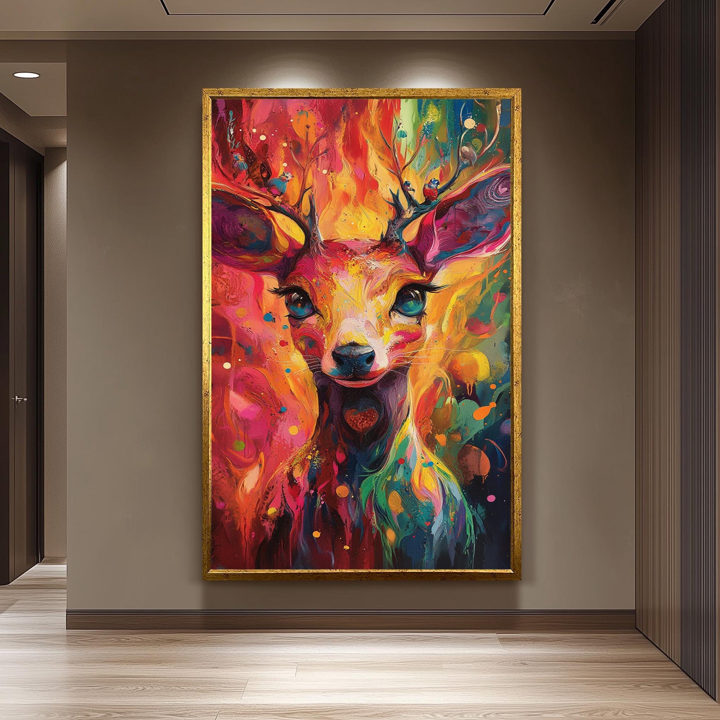 Surreal Deer Canvas Art: Abstract Rainbow Animal Print