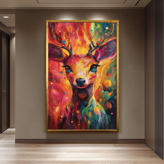Surreal Deer Canvas Art: Abstract Rainbow Animal Print