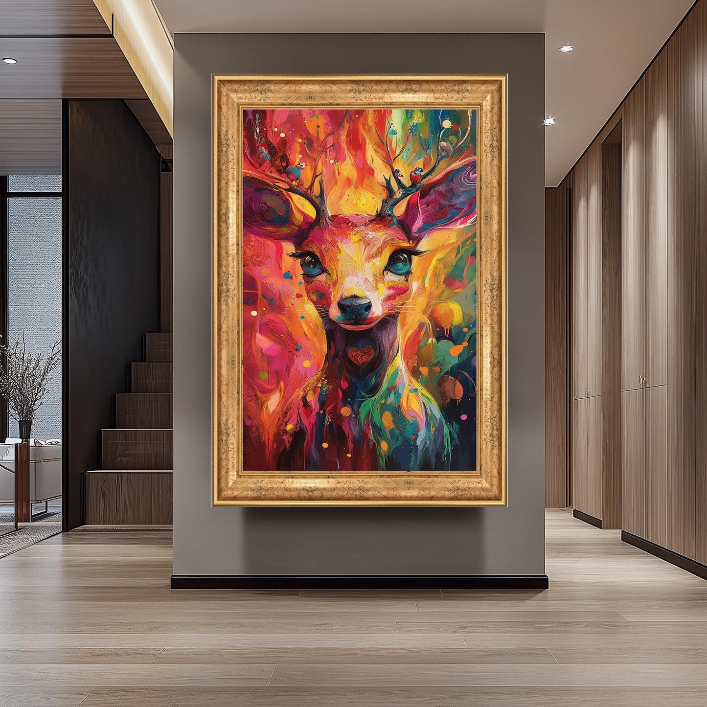 Surreal Deer Canvas Art: Abstract Rainbow Animal Print
