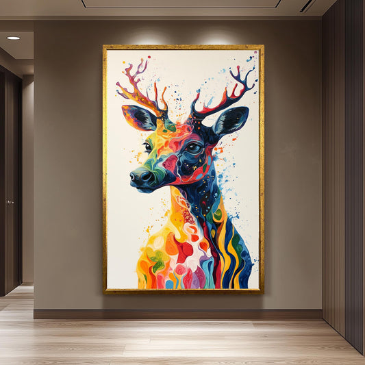Colorful Surreal Deer Canvas Print: Abstract Wildlife Art