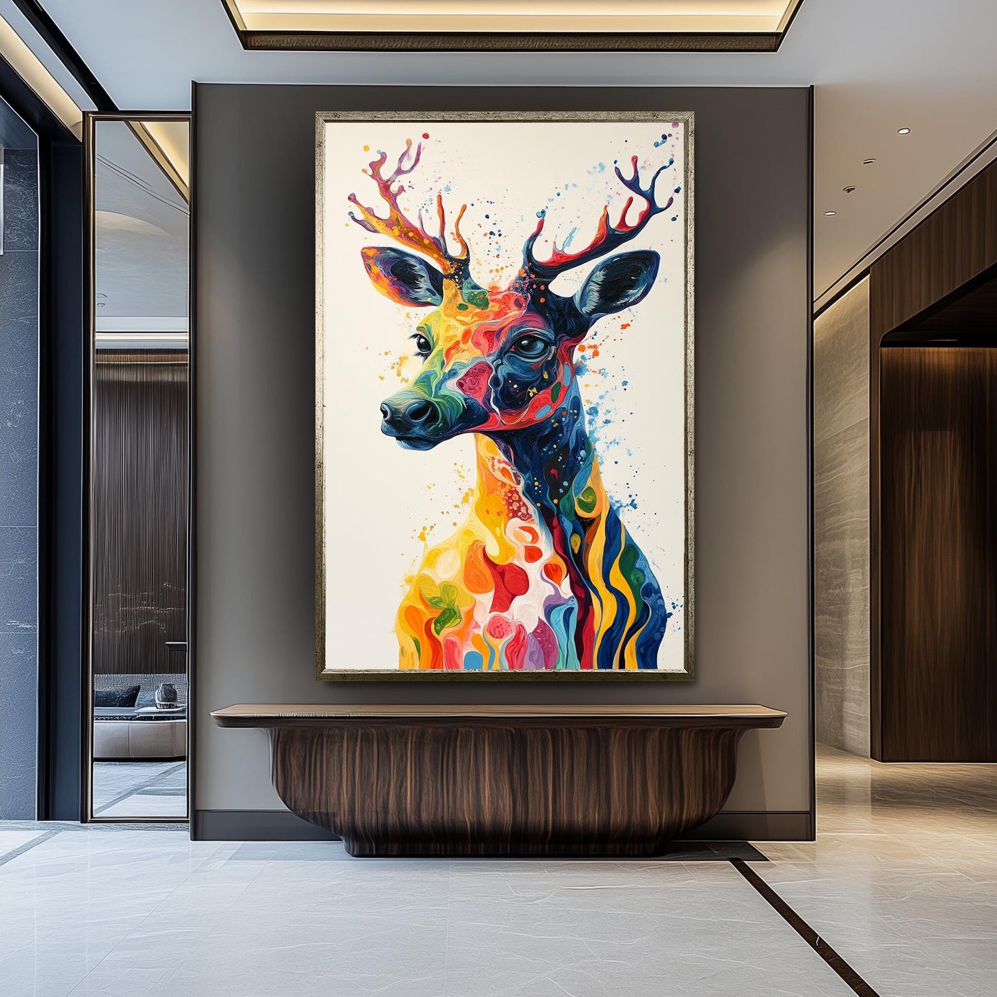Colorful Surreal Deer Canvas Print: Abstract Wildlife Art