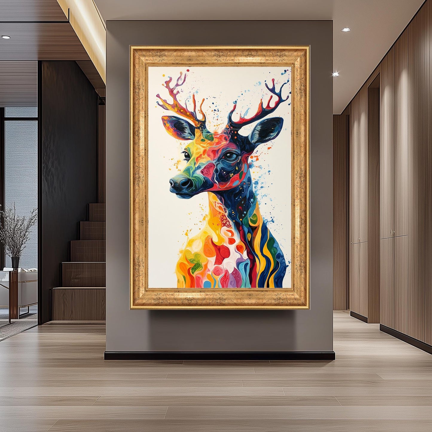 Colorful Surreal Deer Canvas Print: Abstract Wildlife Art