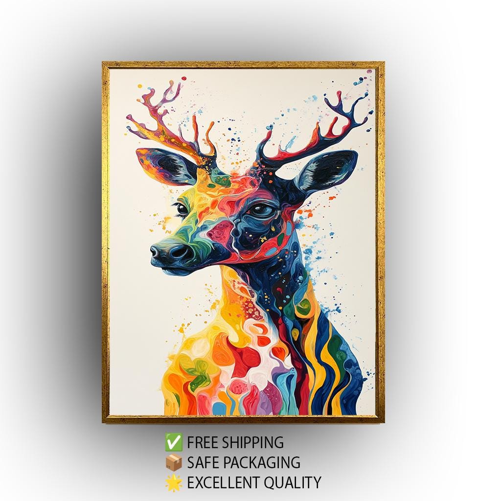 Colorful Surreal Deer Canvas Print: Abstract Wildlife Art