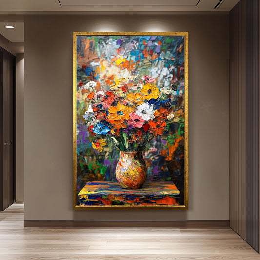Textured Floral Oil Painting: Van Gogh Style Still Life Canvas Art