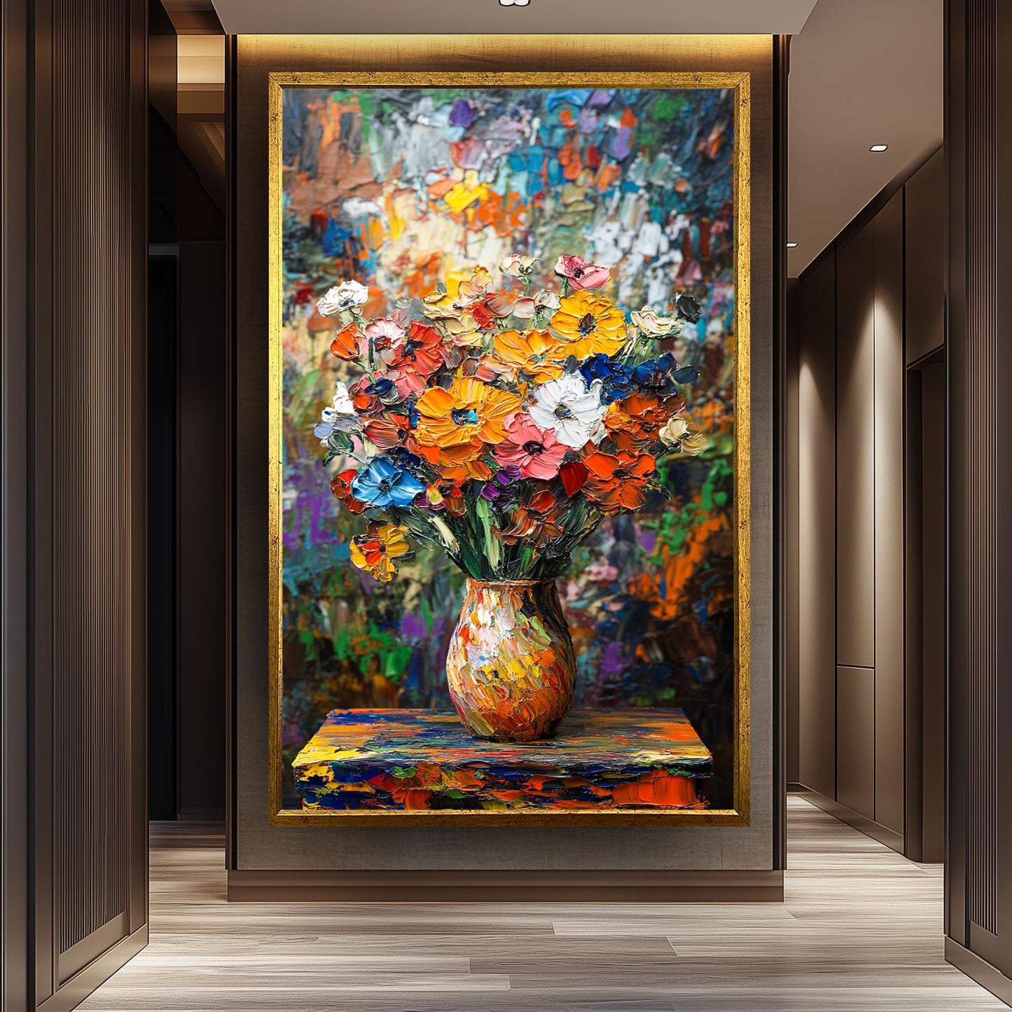 Textured Floral Oil Painting: Van Gogh Style Still Life Canvas Art