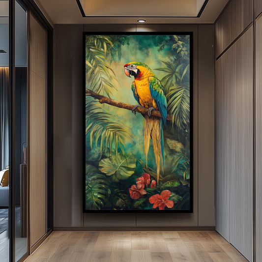 Vintage Macaw Parrot Canvas Print: Tropical Jungle Wall Art