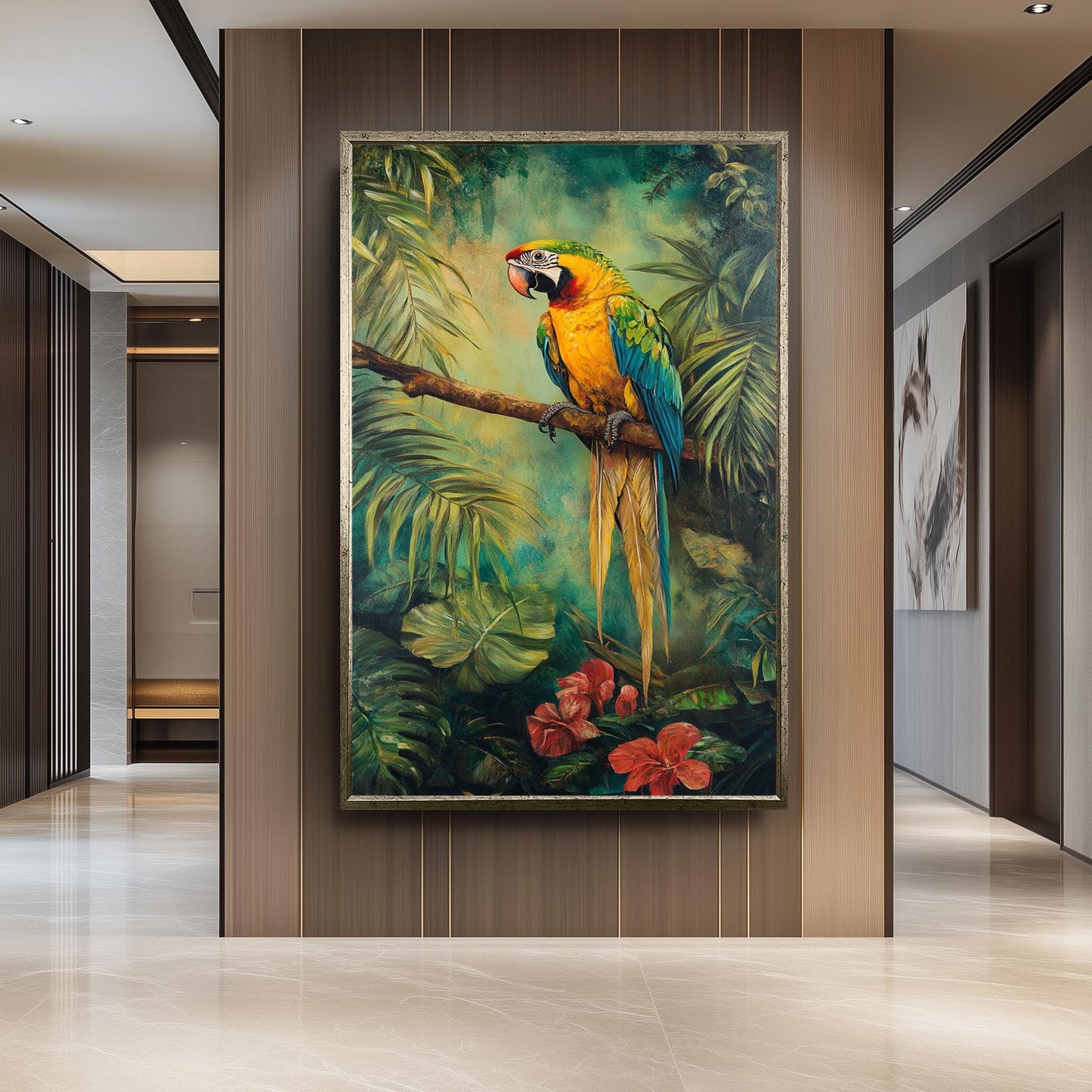 Vintage Macaw Parrot Canvas Print: Tropical Jungle Wall Art