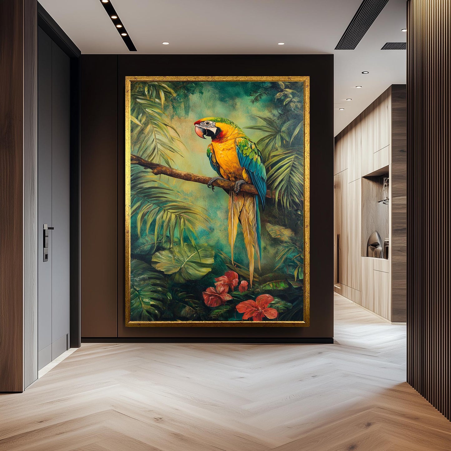 Vintage Macaw Parrot Canvas Print: Tropical Jungle Wall Art