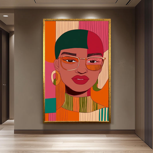 Pop Art Woman Portrait Canvas: Bold Color Block, Urban Decor