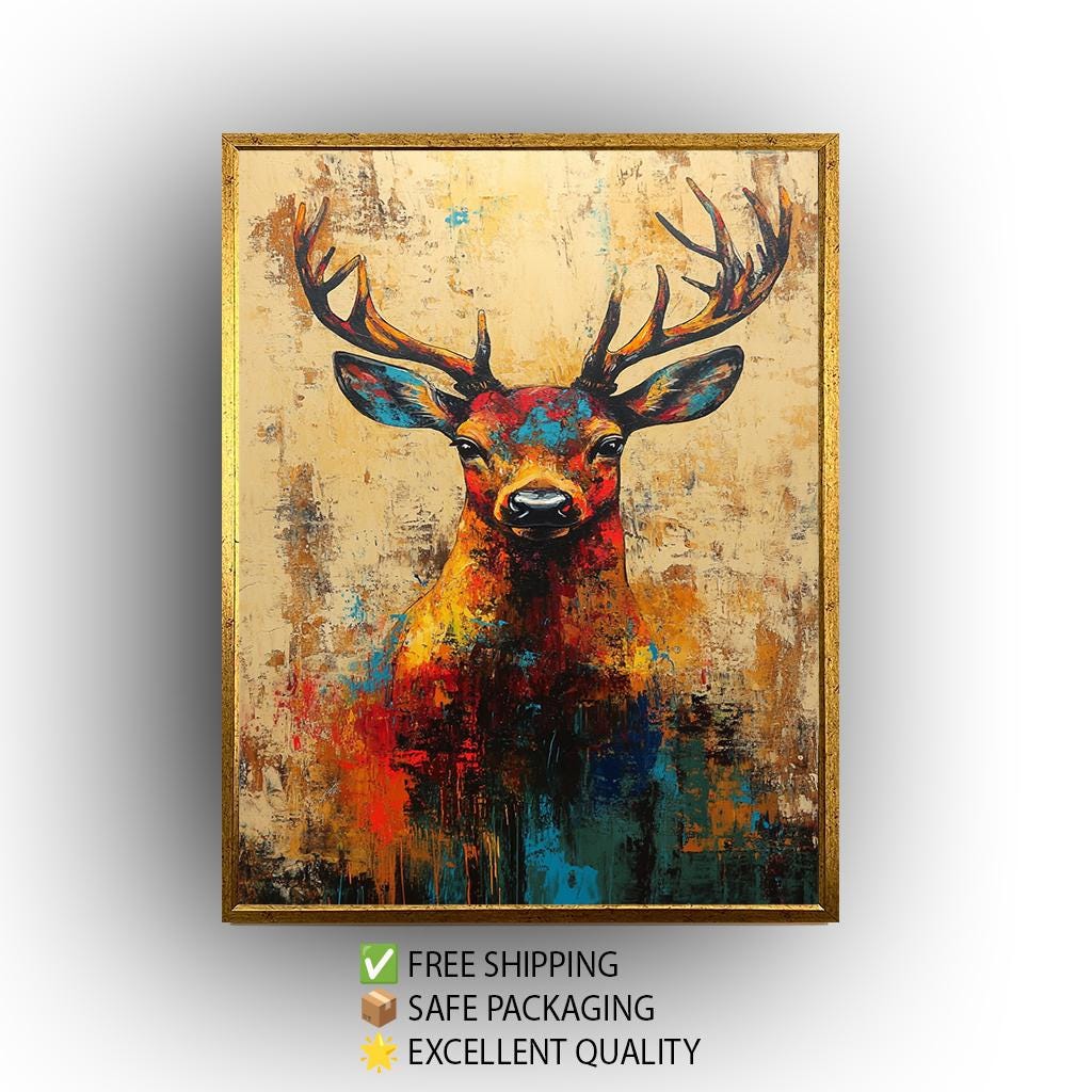 Colorful Pop Art Deer Painting: Abstract Wildlife Canvas Print