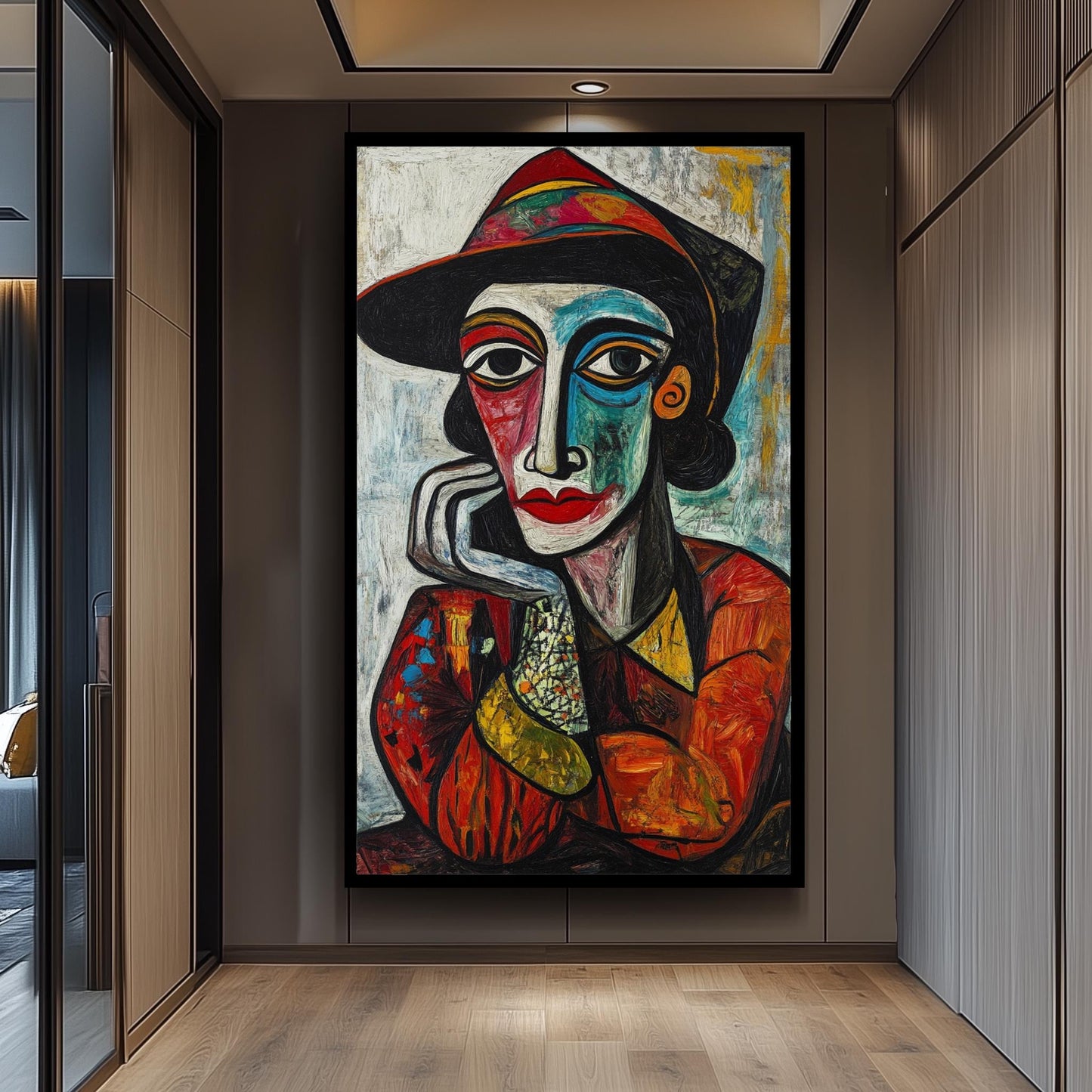 Cubist Woman Portrait: Picasso Style Colorful Canvas Art Print