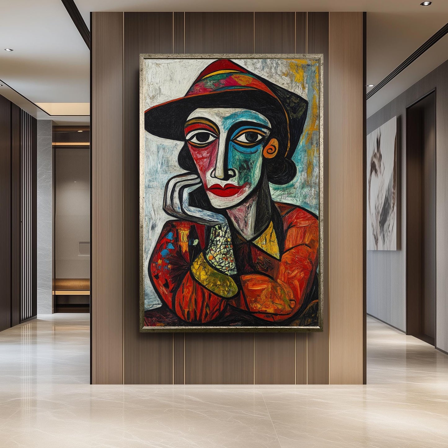 Cubist Woman Portrait: Picasso Style Colorful Canvas Art Print