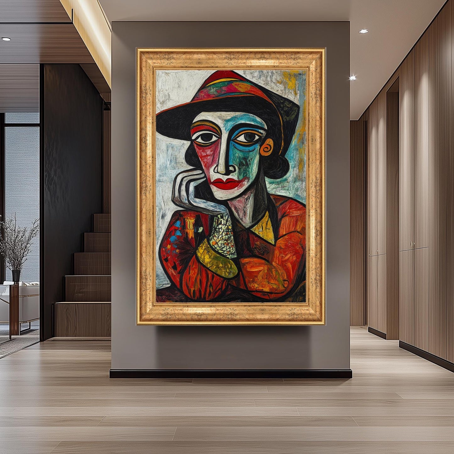 Cubist Woman Portrait: Picasso Style Colorful Canvas Art Print