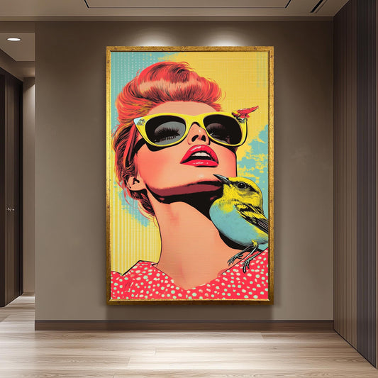 Pop Art Woman with Sunglasses Canvas Print: Retro Colorful Wall Art