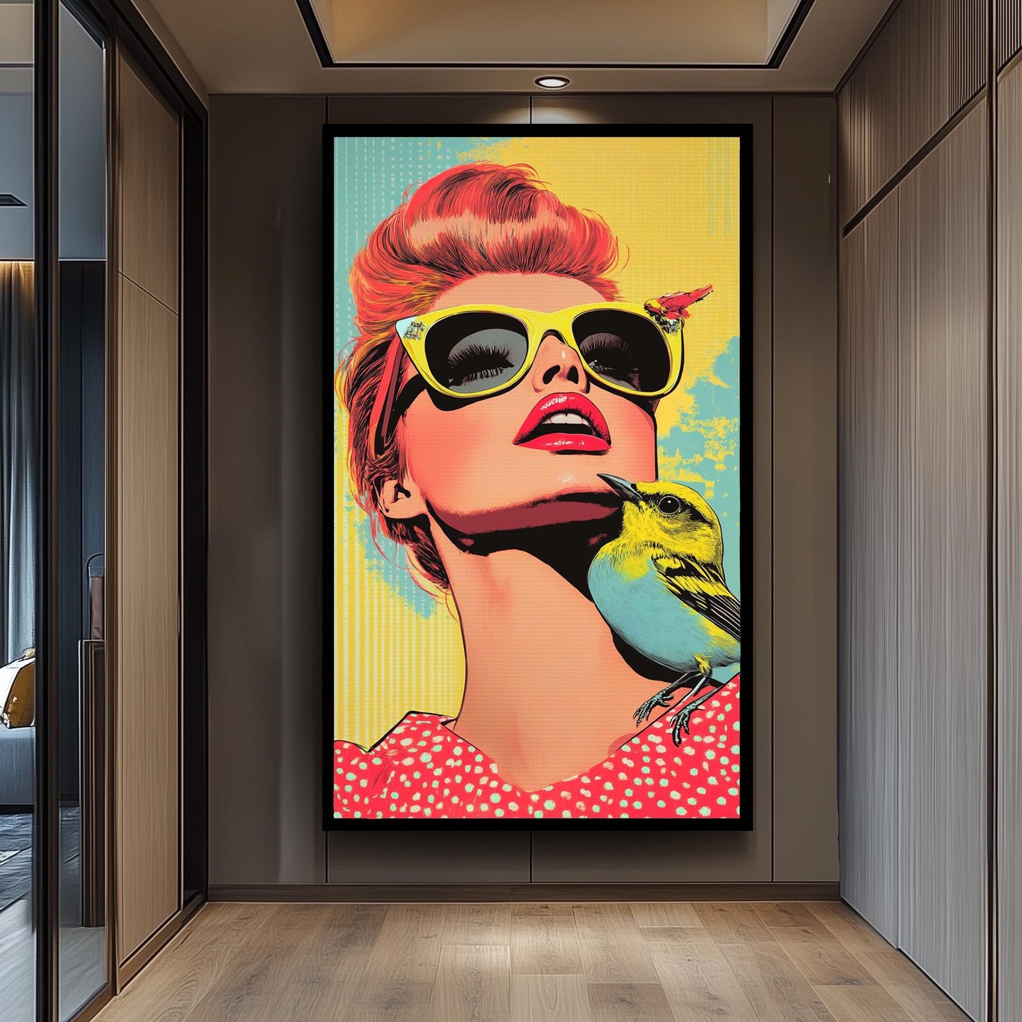 Pop Art Woman with Sunglasses Canvas Print: Retro Colorful Wall Art