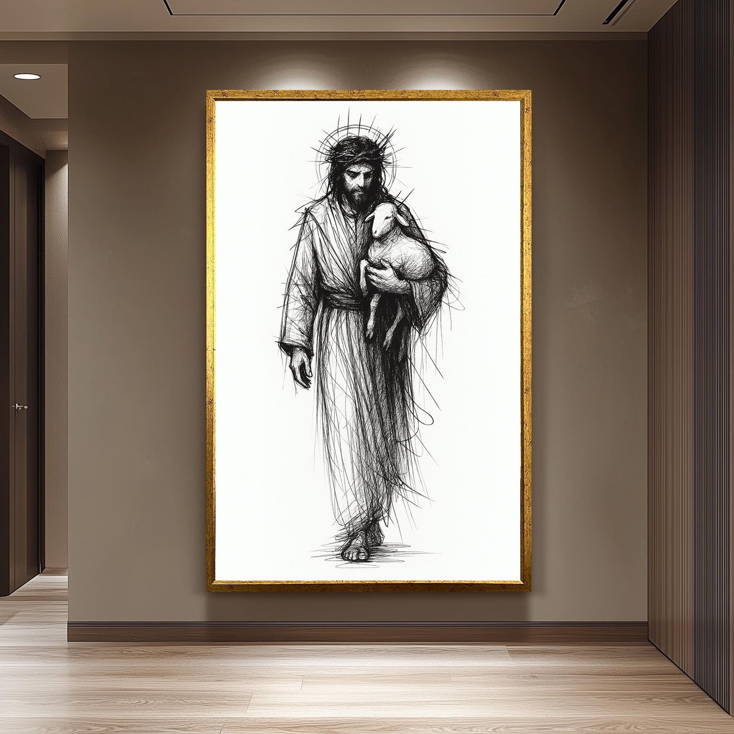 Jesus and Lamb Line Art Print: Minimalist Christian Wall Decor
