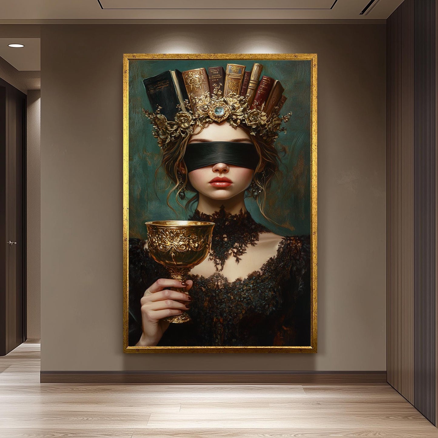 Blindfolded Woman Canvas Print: Dark Academia Gothic Decor