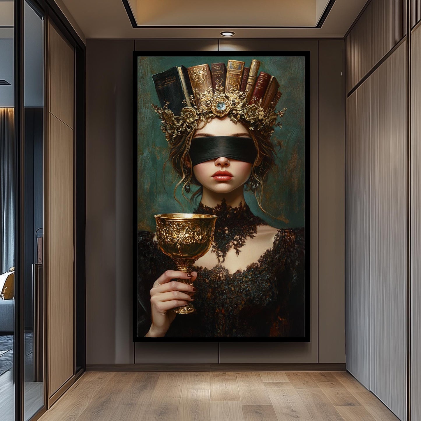 Blindfolded Woman Canvas Print: Dark Academia Gothic Decor