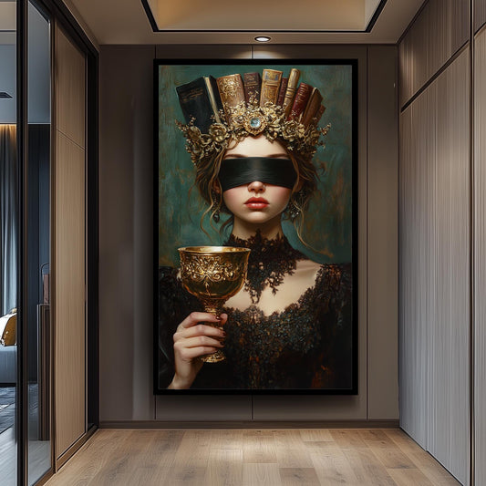 Blindfolded Woman Canvas Print: Dark Academia Gothic Decor