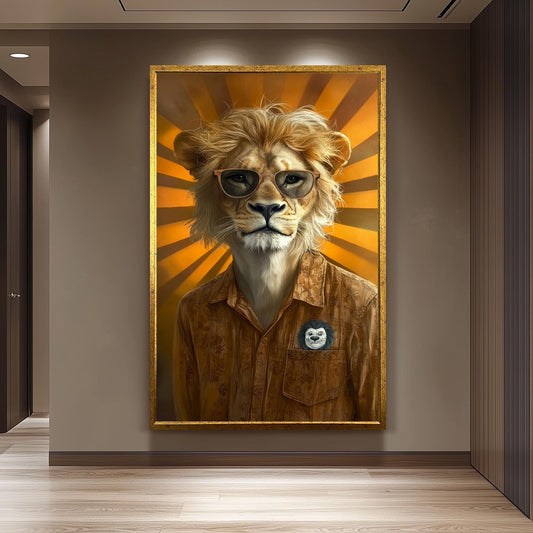 Retro Lion Portrait Print: Anthropomorphic Animal Wall Art