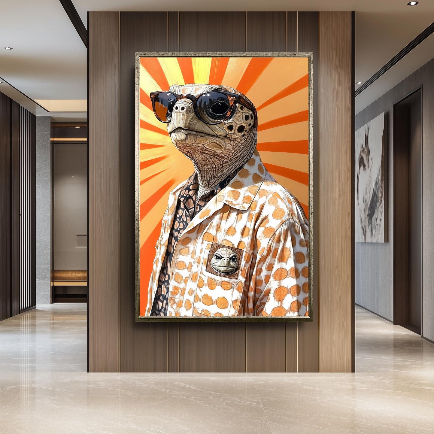 Anthropomorphic Turtle Wall Art Print, Retro Cool Turtle in Sunglasses and Polka Dot Shirt, Fun Animal Portrait for Quirky Home Decor