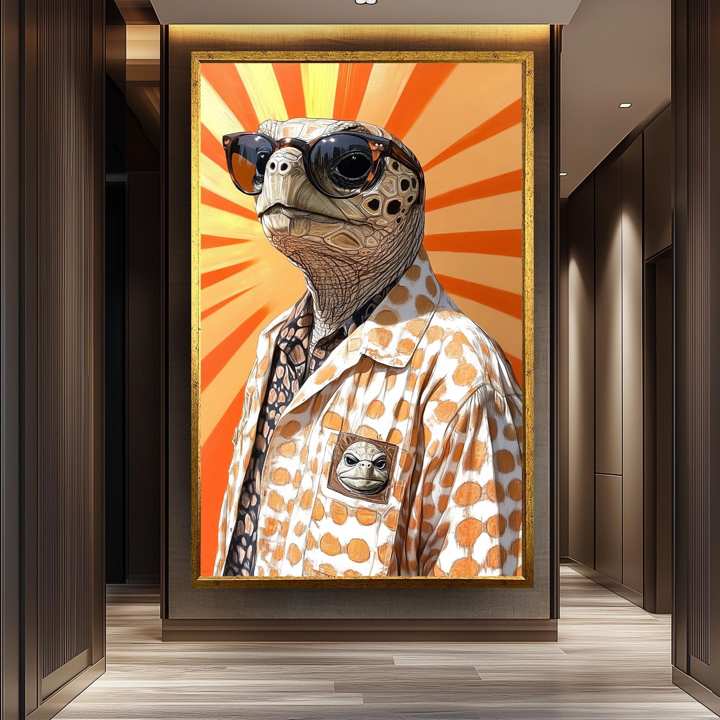 Anthropomorphic Turtle Wall Art Print, Retro Cool Turtle in Sunglasses and Polka Dot Shirt, Fun Animal Portrait for Quirky Home Decor